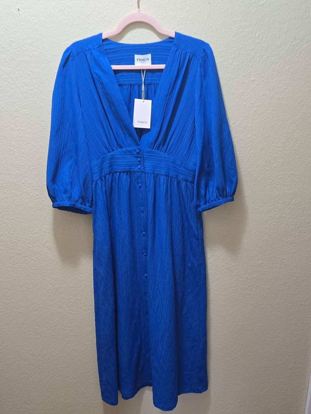NWT FRNCH Paris Royal Blue V-Neck Button-Down Maxi Dress